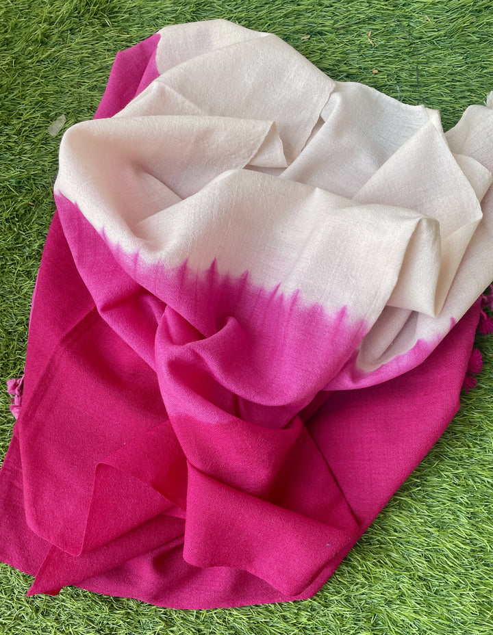 Color block Pink Marino wool handcrafted stole | SHOBITAM