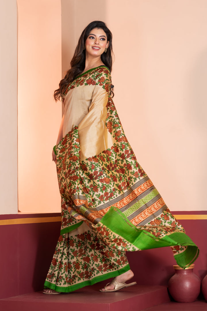 Kalamkari printed skirt border on pure silk.  | SILK MARK CERTIFIED | SHOBITAM