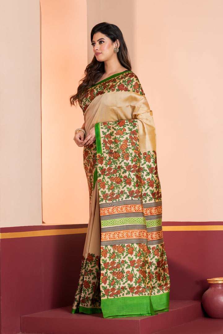Kalamkari printed skirt border on pure silk.  | SILK MARK CERTIFIED | SHOBITAM