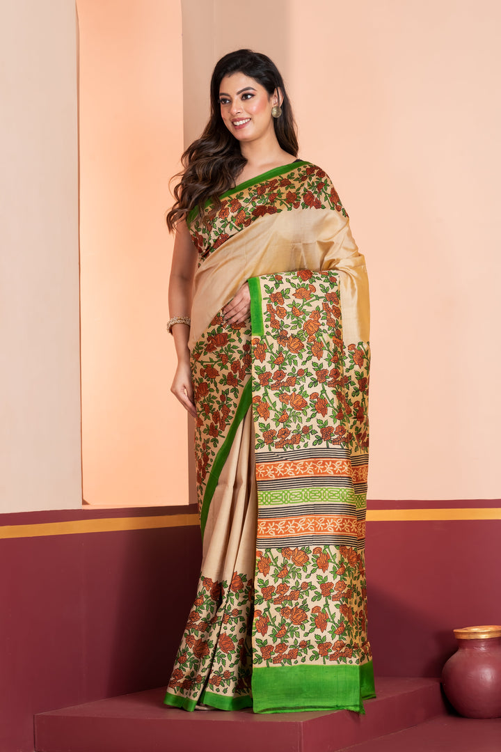 Kalamkari printed skirt border on pure silk.  | SILK MARK CERTIFIED | SHOBITAM