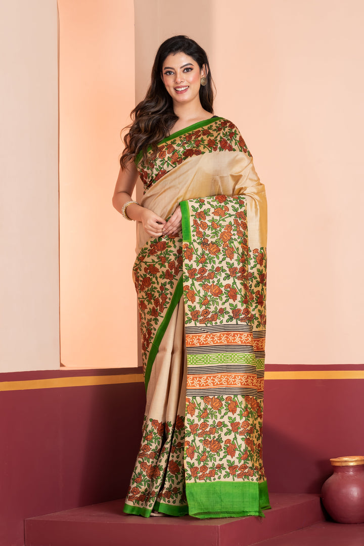 Kalamkari printed skirt border on pure silk.  | SILK MARK CERTIFIED | SHOBITAM