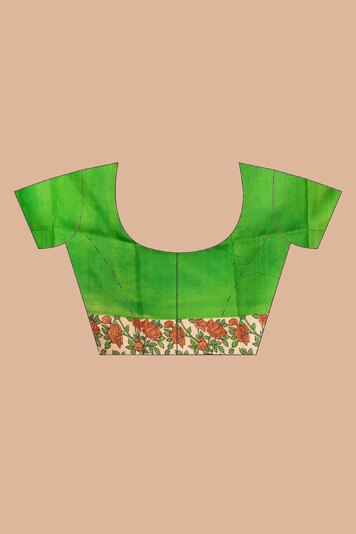 Kalamkari printed skirt border on pure silk.  | SILK MARK CERTIFIED | SHOBITAM