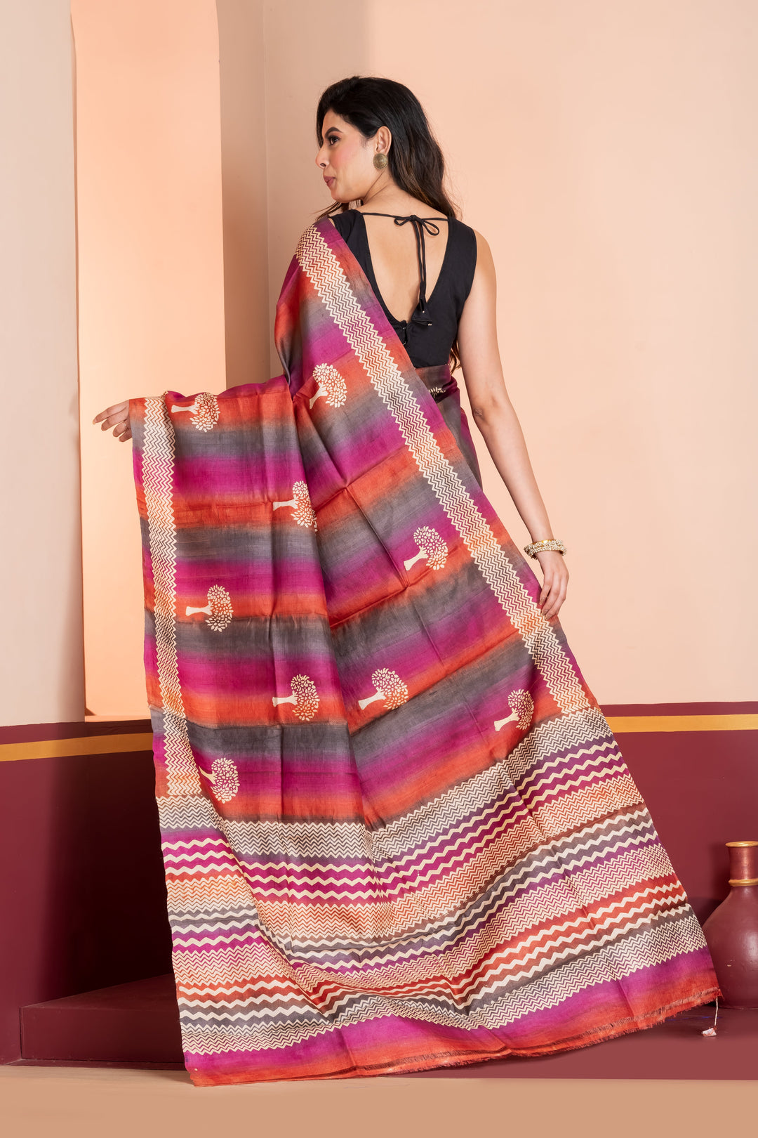 Half n half printed tussar saree | SILK MARK CERTIFIED | SHOBITAM