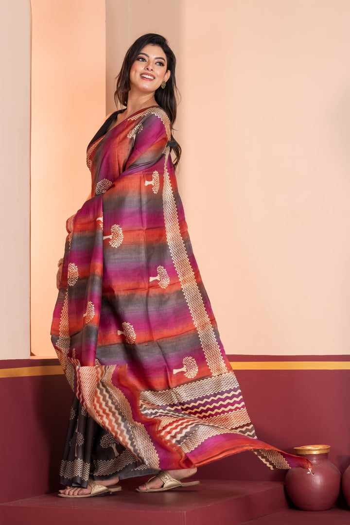 Half n half printed tussar saree | SILK MARK CERTIFIED | SHOBITAM