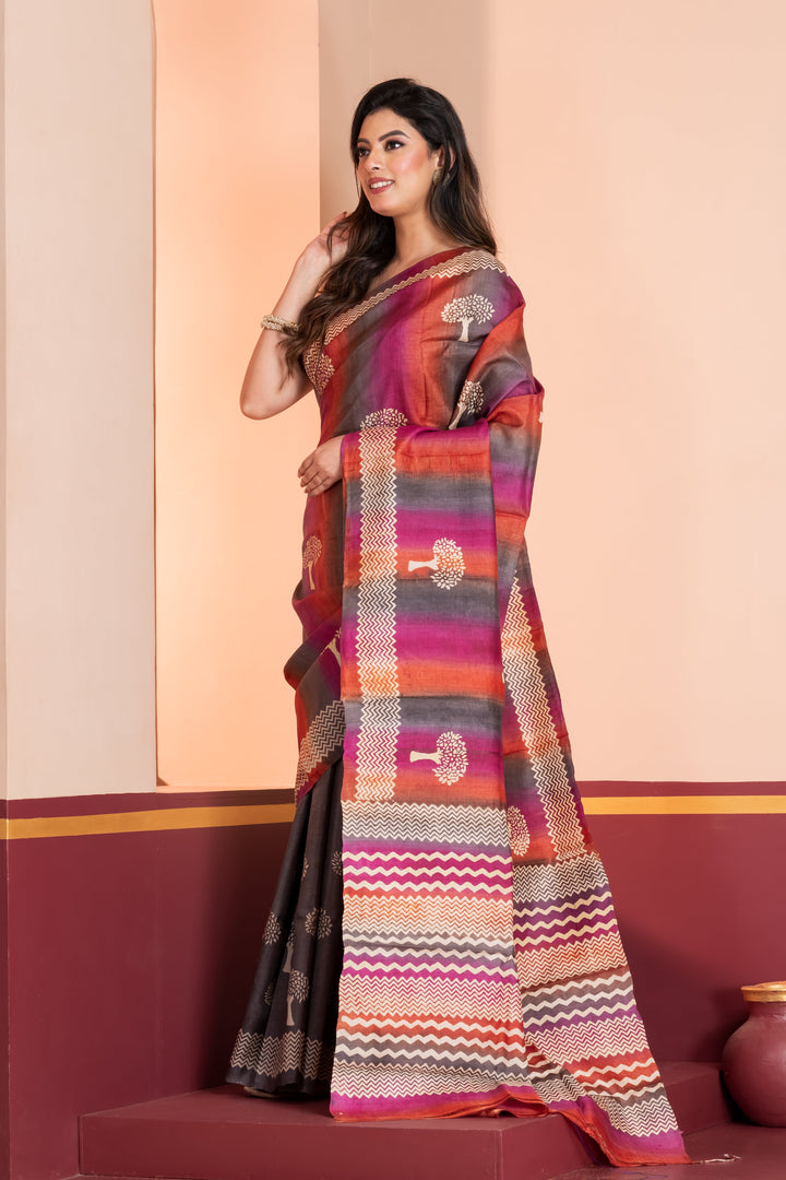 Half n half printed tussar saree | SILK MARK CERTIFIED | SHOBITAM