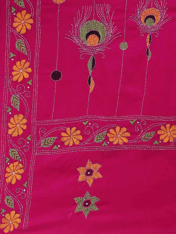 Magenta Yellow Kantha Cotton Dupatta | SHOBITAM