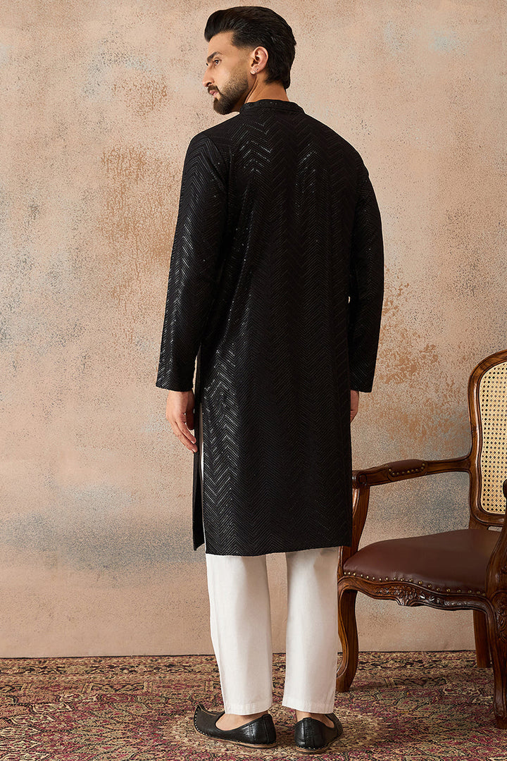 Black Rayon Embroidered Straight Kurta | SHOBITAM