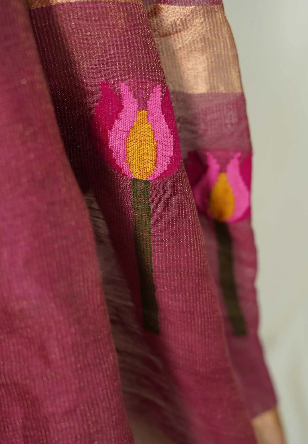 Rosewood Pink - Handloom Tissue Silk Linen Jamdani Saree - With Handloom Mark | SHOBITAM