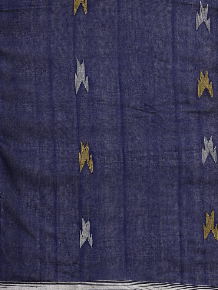 Blue & Red Handloom Cotton Jamdani Saree | SHOBITAM