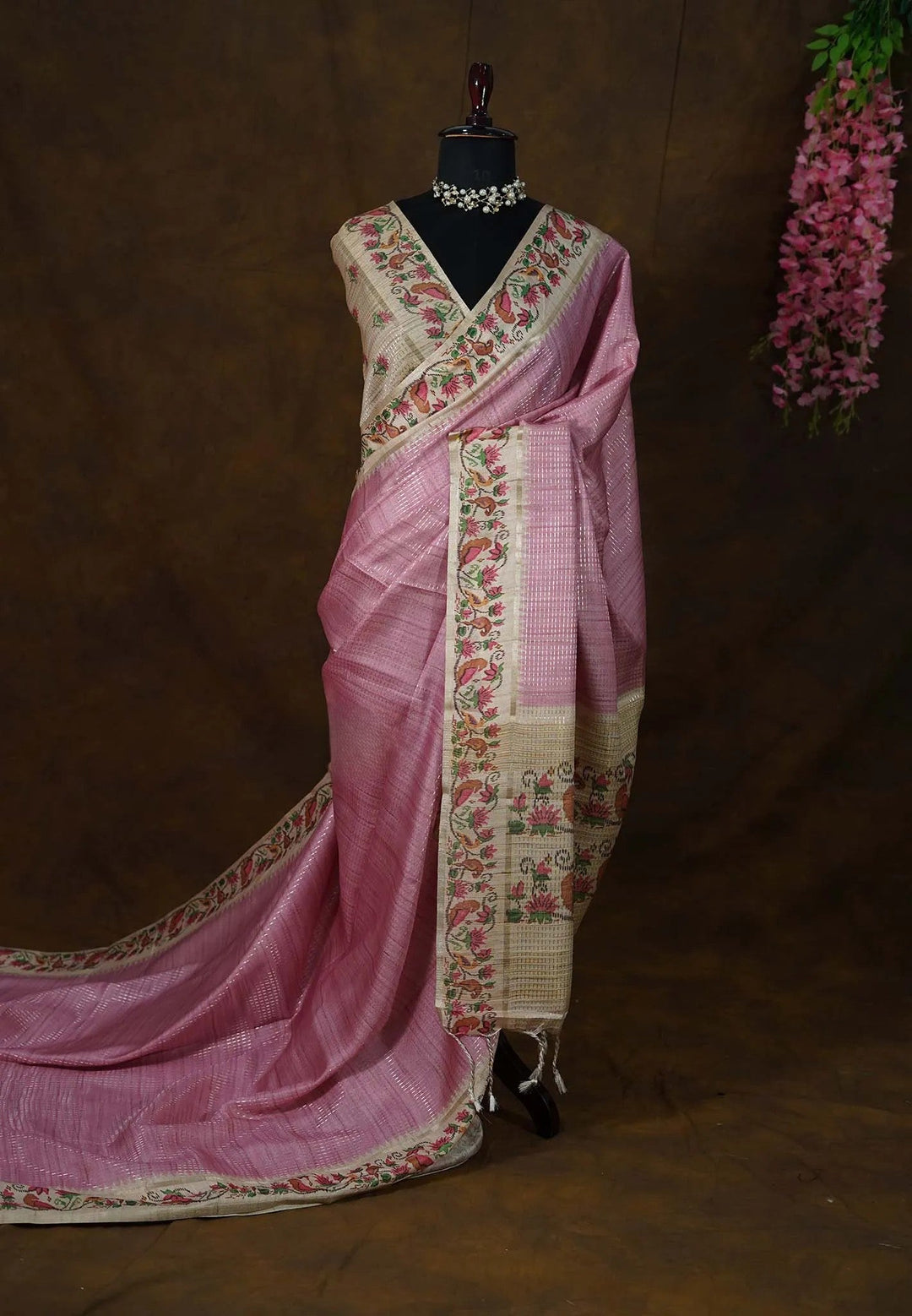 Muted Onion Pink Jute Silk Saree  | SHOBITAM