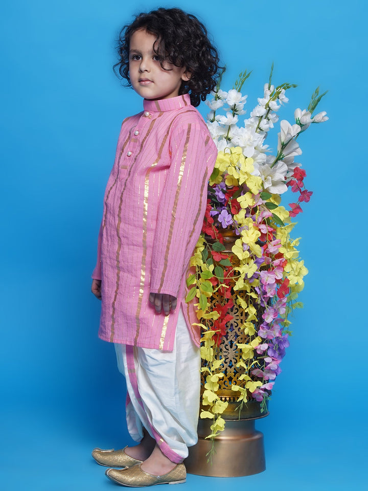 Gulabi Kurta Dhoti with Golden Strips - Pink | SHOBITAM
