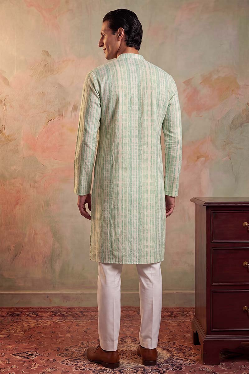 Mens Multi Silk Blend Abstract Printed Kurta With Trousers | SHOBITAM