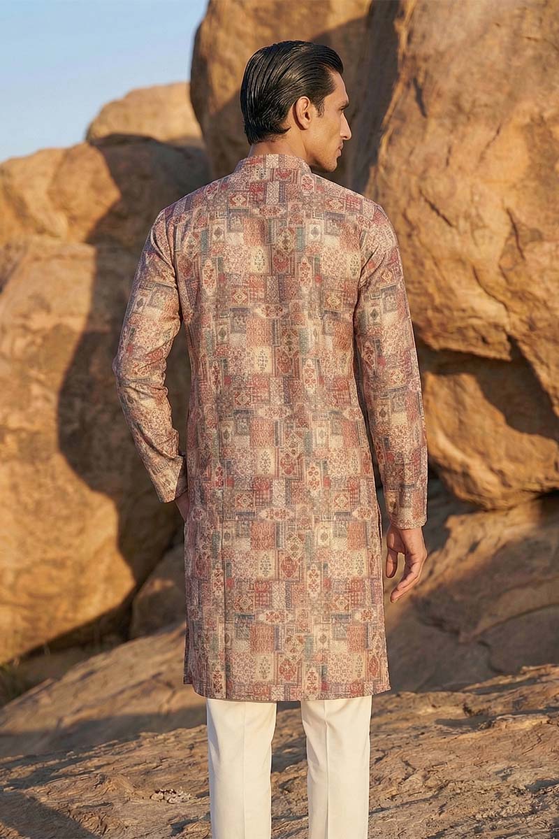 Multi Silk Blend Printed Straight Kurta | SHOBITAM
