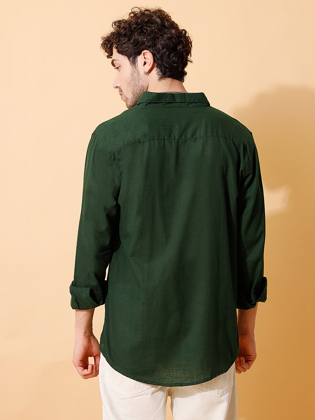 Men Handloom Cotton Solid Shirt in Dark Green