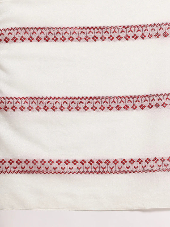 White-Red Pure Cotton Saree with Blouse piece