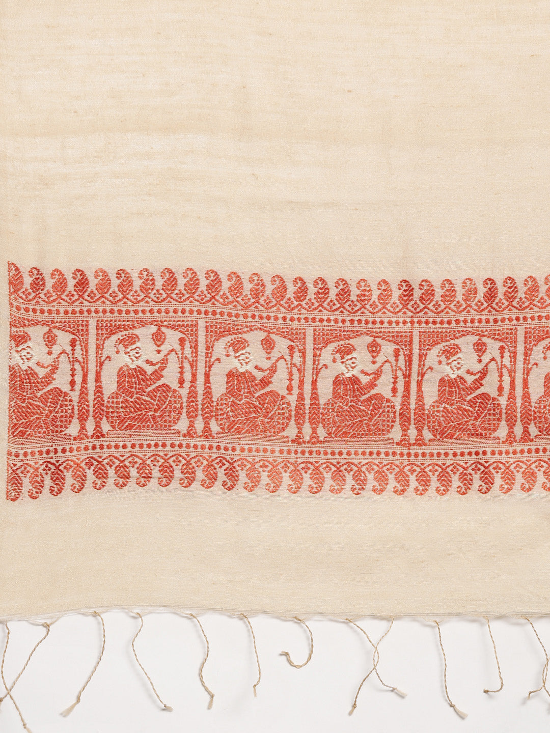 Peach and Orange Nawab Baluchari Silk Cotton Stole | SHOBITAM