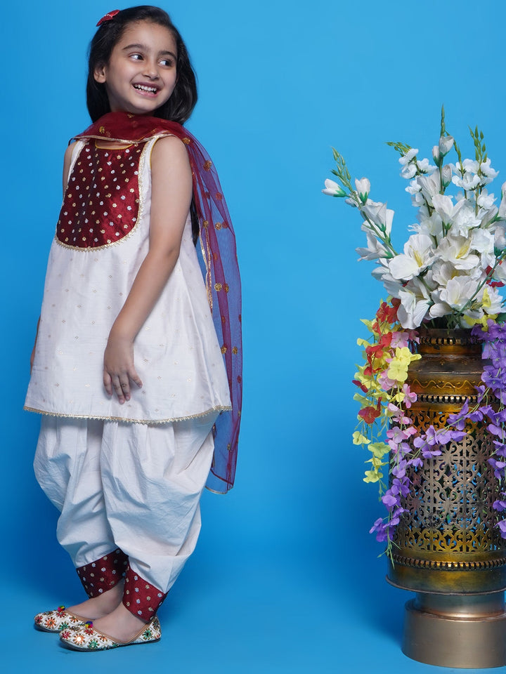 Chand Sitare Kurta with Dhoti Salwar & Dupatta - Cream | SHOBITAM