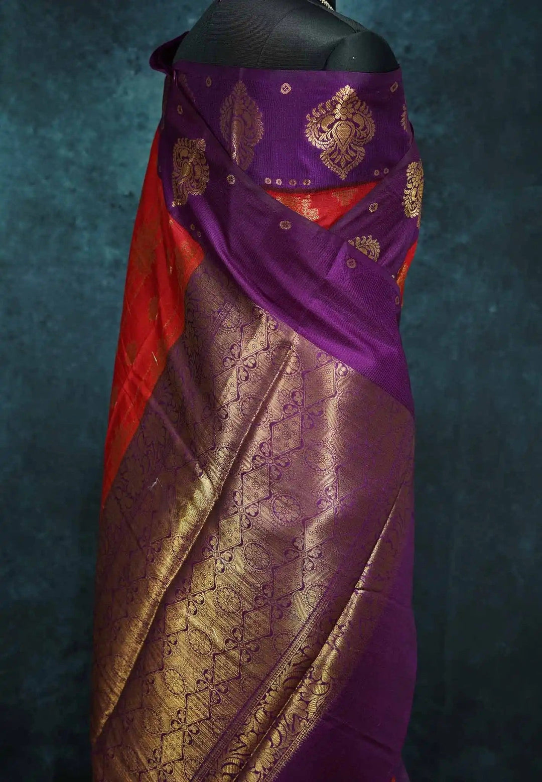 Chilli red with purple Semi Silk Banarasi saree| SHOBITAM