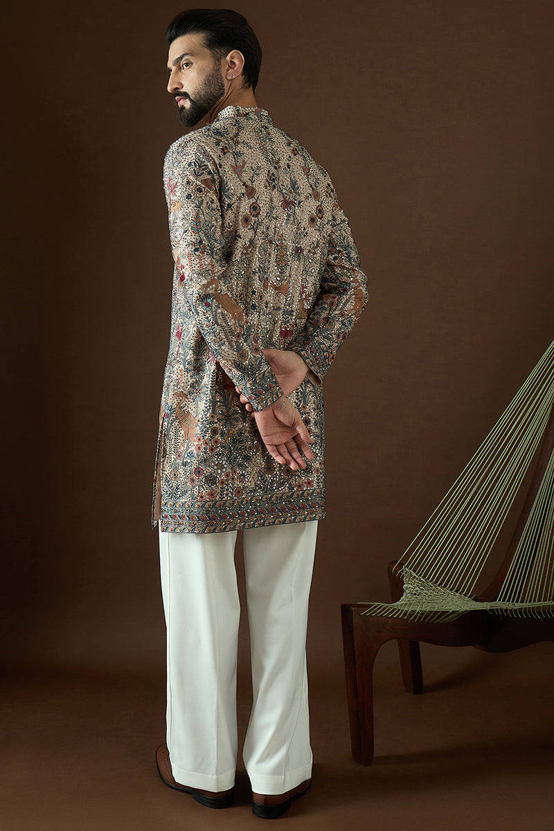 Cream Georgette Solid Embroidered Straight Kurta Sets | SHOBITAM