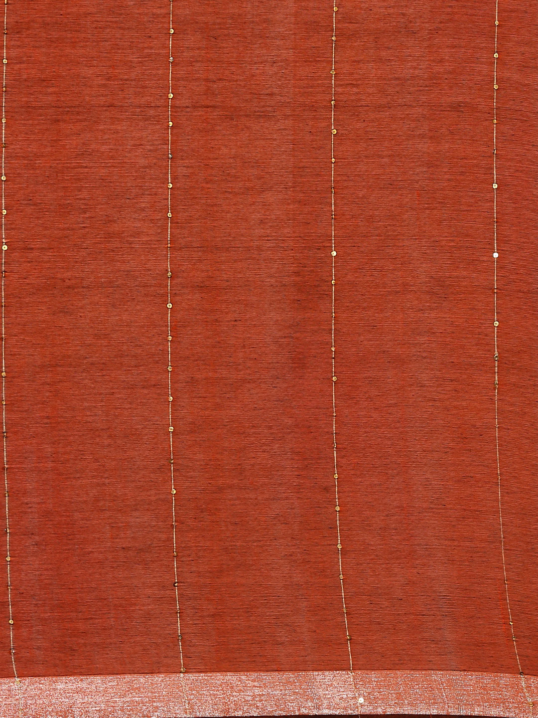 Burt Red Pure Cotton Handloom Sequins  Saree with Minimal Zari Border- No Blouse Piece