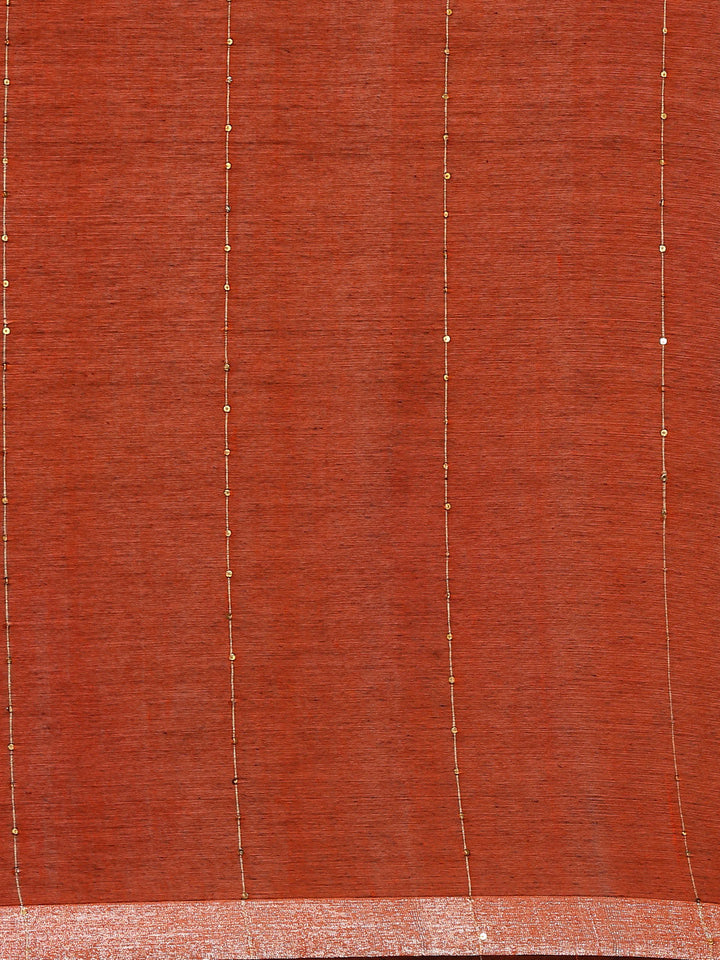 Burt Red Pure Cotton Handloom Sequins  Saree with Minimal Zari Border- No Blouse Piece