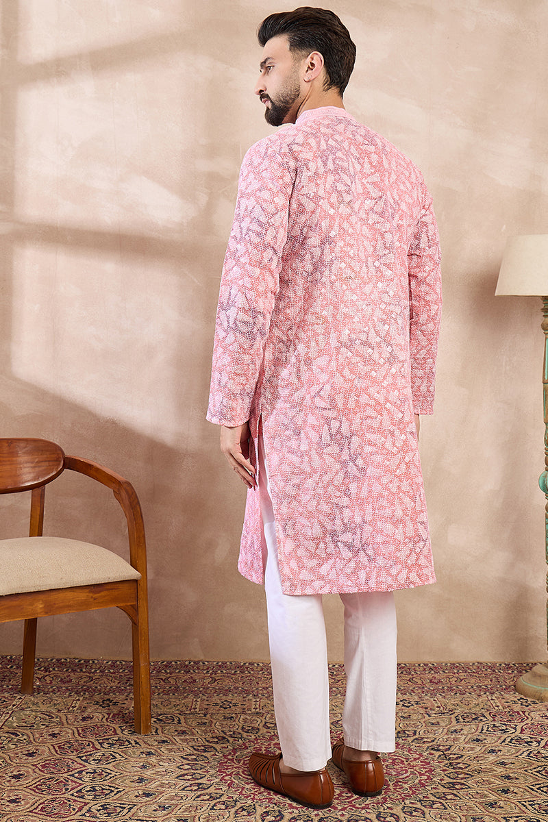 Pink Viscose Rayon Ethnic Motifs Embroidered Straight Kurta | SHOBITAM