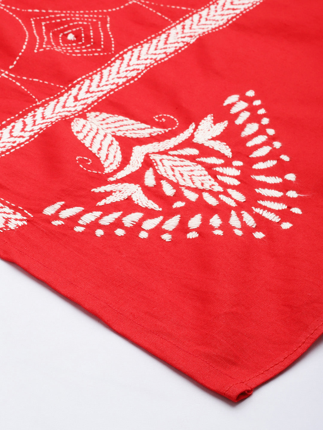 Red Cream Kantha Cotton Dupatta | SHOBITAM