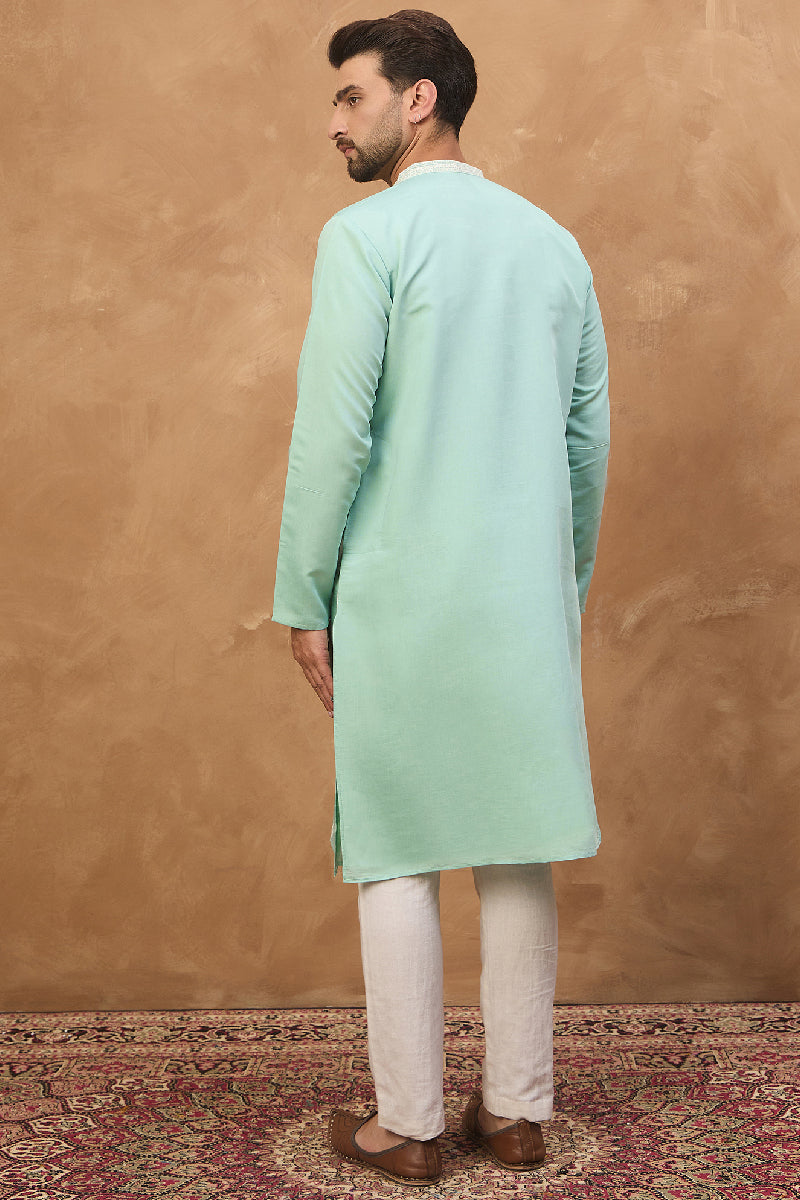 Blue Silk Blend Solid Embroidered Straight Kurta  | SHOBITAM
