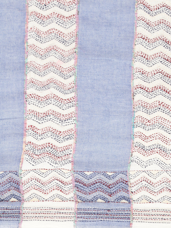Sky Blue Khesh Kantha Cotton Saree