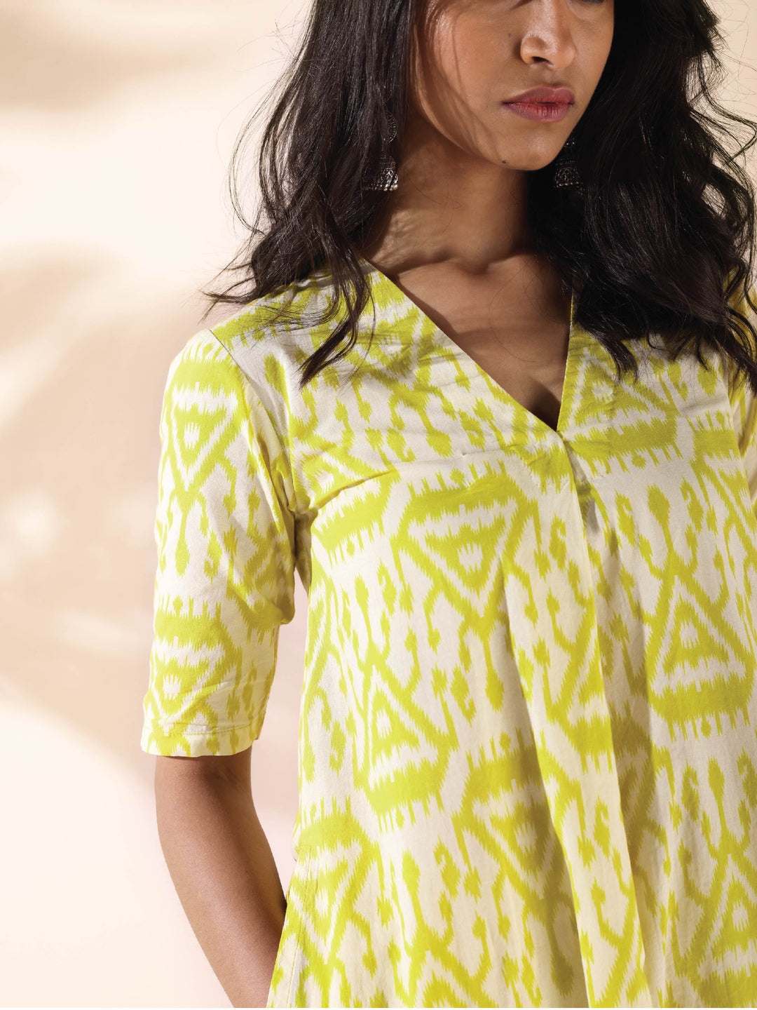 Lime Cotton Ikat Kurta Pant Set | SHOBITAM