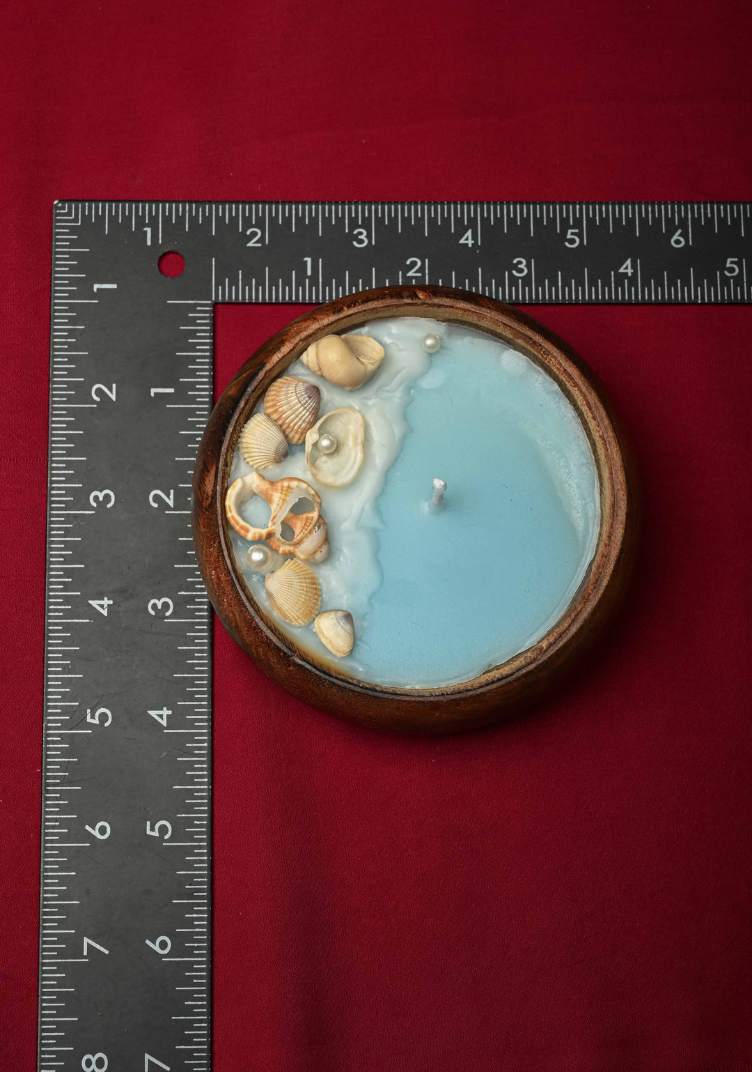 Ocean Treasures small scented candle in wooden bowl | SHOBITAM