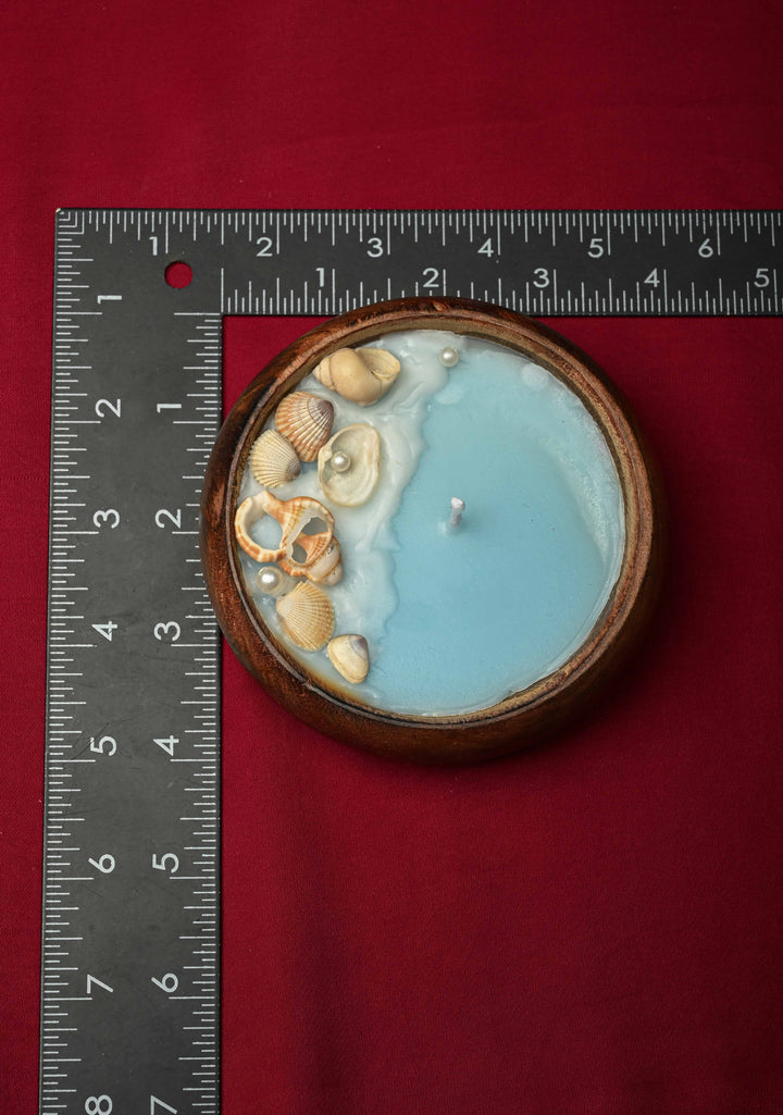Ocean Treasures small scented candle in wooden bowl | SHOBITAM
