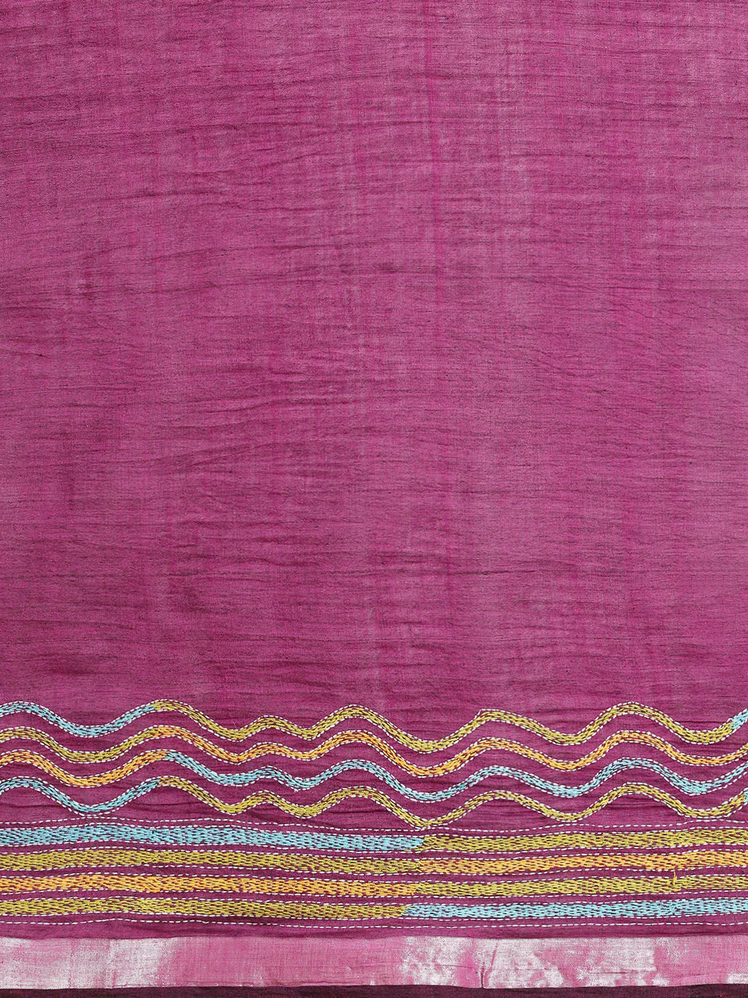 Handloom Black Magenta Colorblock Cotton Kantha Saree