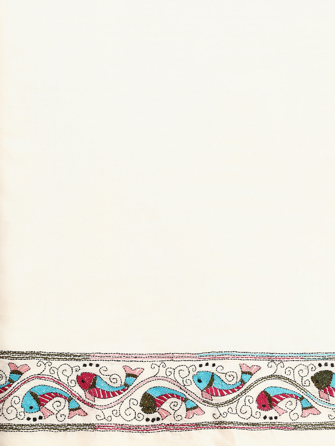 Handloom White Silk Kantha Saree with Blouse piece