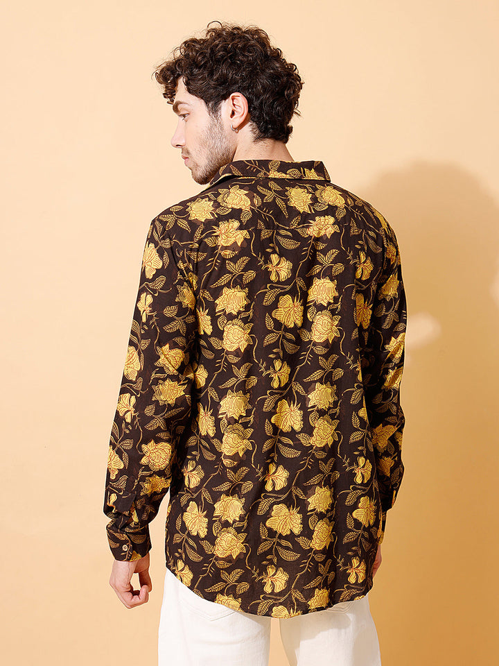 Mosswood Ajrakh Full Sleeve Cotton Shirt in Brown for Men