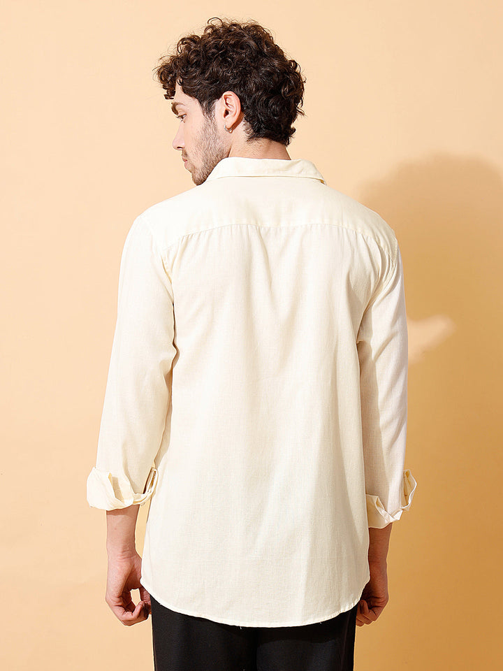 Men Handloom Cotton Solid Shirt – in Off White