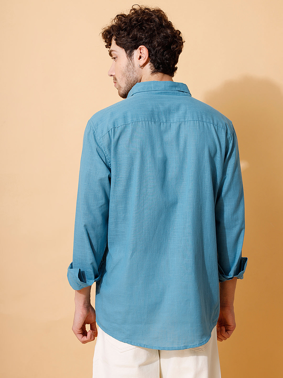 Men Handloom Cotton Solid Shirt in Blue