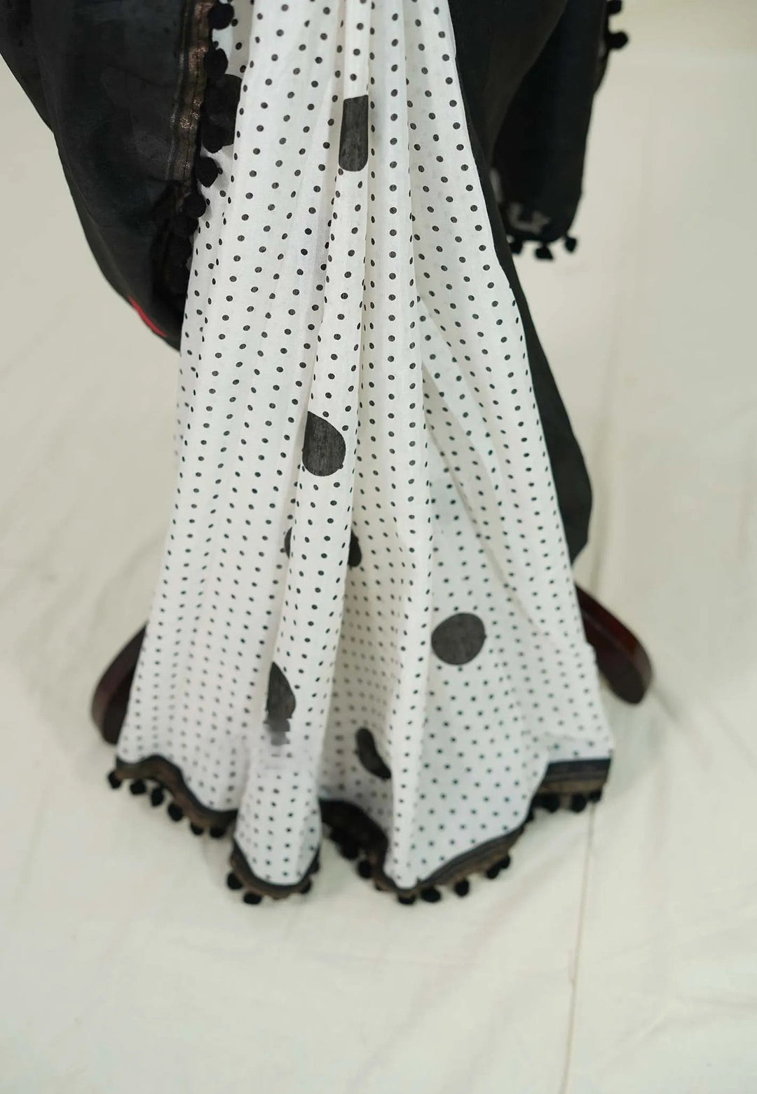 Chanderi Cotton Saree Half and Half Design with Pompoms | SHOBITAM