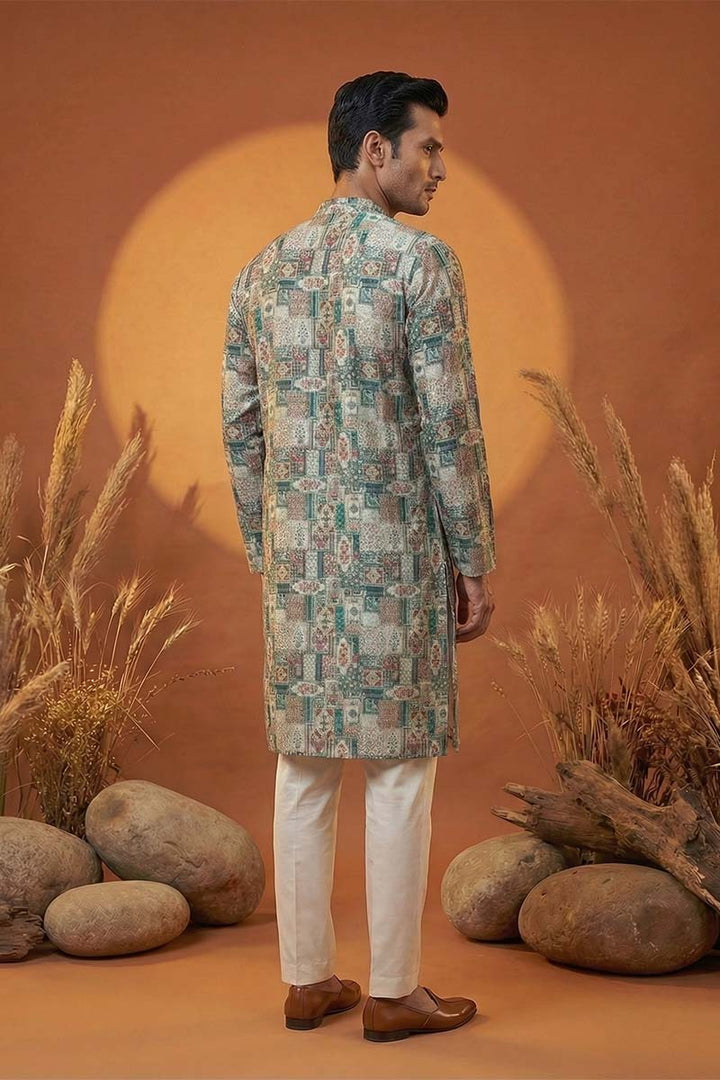 Multi Silk Blend Printed Straight Kurta | SHOBITAM