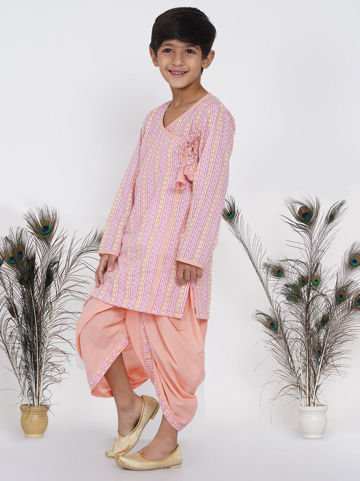 Boys Marwadi Angrakha with Dhoti - Peach  | SHOBITAM