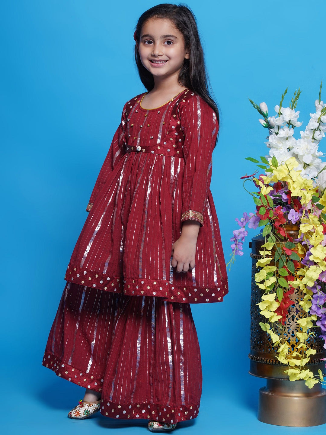 Chand Sitare Anarkarli Kurta Sharara with Dupatta - Mahroon | SHOBITAM