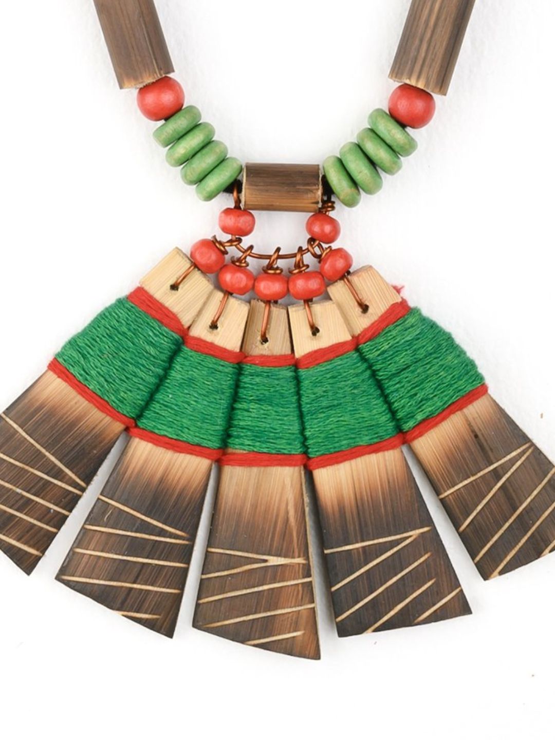 Handmade Green Red Bamboo Tribal Jewellery Set | SHOBITAM