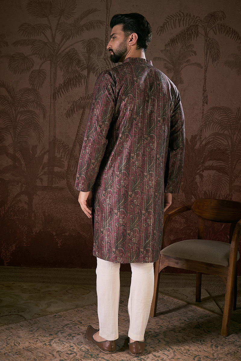 Purple Silk Blend Ethnic Motifs Printed Straight Kurta With Trouser | SHOBITAM