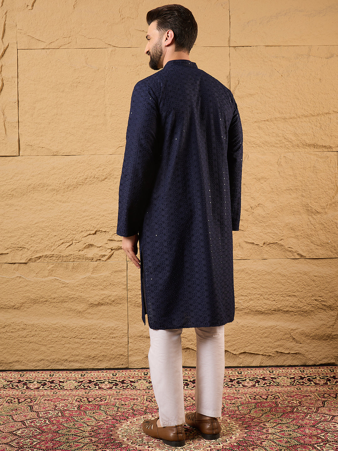 Blue Viscose Rayon Solid Embroidered Straight Kurta | SHOBITAM