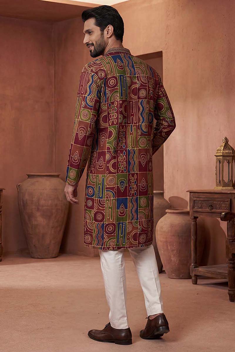 Viscose Rayon Multi Abstract Printed Calf Length Straight Kurta | SHOBITAM