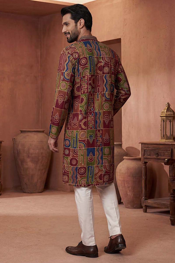 Viscose Rayon Multi Abstract Printed Calf Length Straight Kurta | SHOBITAM