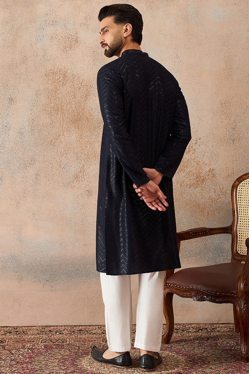 Blue Rayon Embroidered Straight Kurta | SHOBITAM