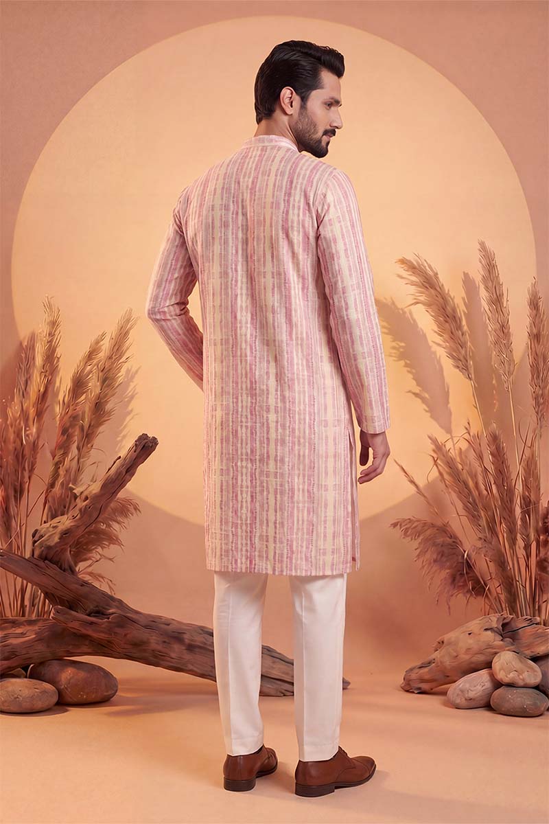 Mens Multi Silk Blend Abstract Printed Kurta With Trousers | SHOBITAM