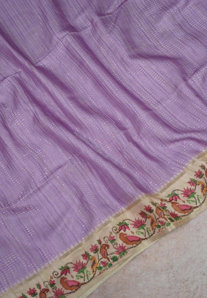 Lilac Semi Tussar Saree | SHOBITAM