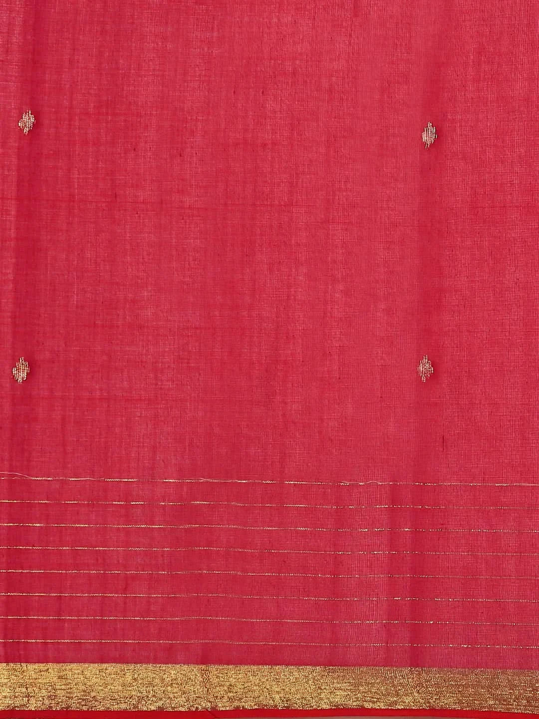 Pinkish Red Handloom Zari buti Jamdani Cotton Saree with blouse piece